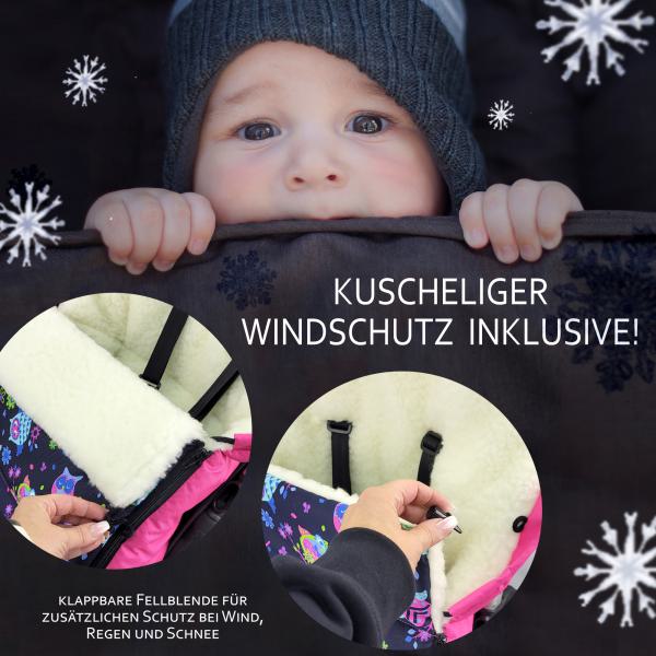 BAMBINIWELT Winterfusssack für Kinderwagen und Buggy, 108cm, Wolle, Design EULE